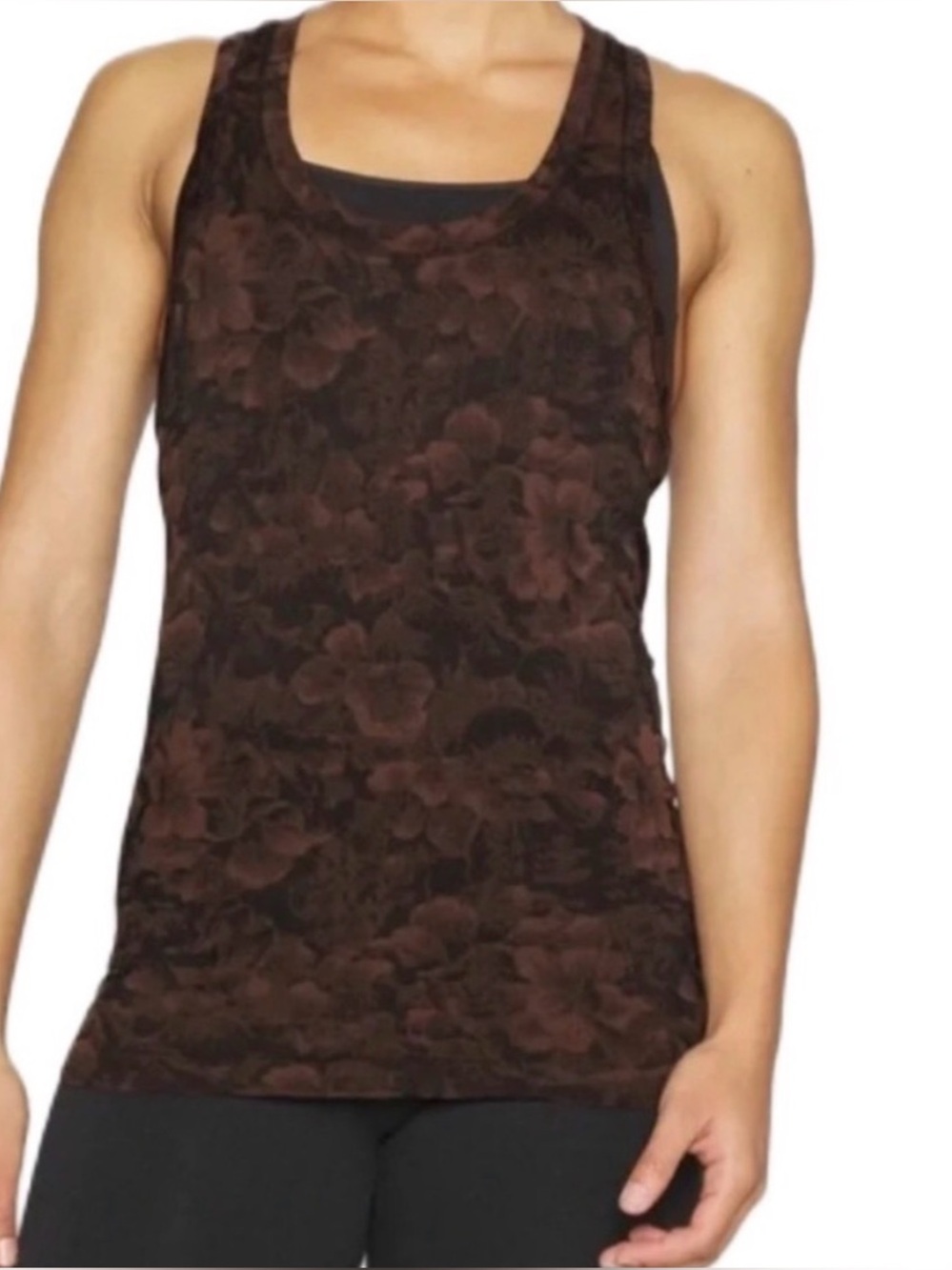 Athleta Momentum Floral Tank Top Seamless Racerback Workout Gym Top Brown Small